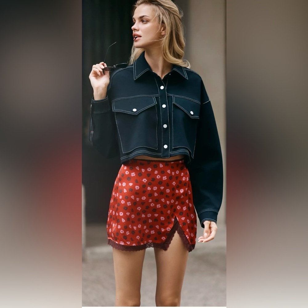 NWT ✨ Anthropologie Maeve Lace-Trim Mini Slip Skirt